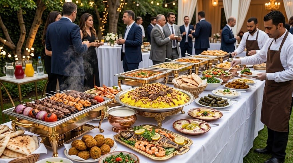 Catering-Buffet von Al Awafi auf einer Feier im Freien